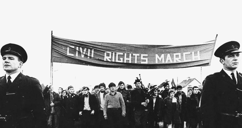 civil rights march with banner