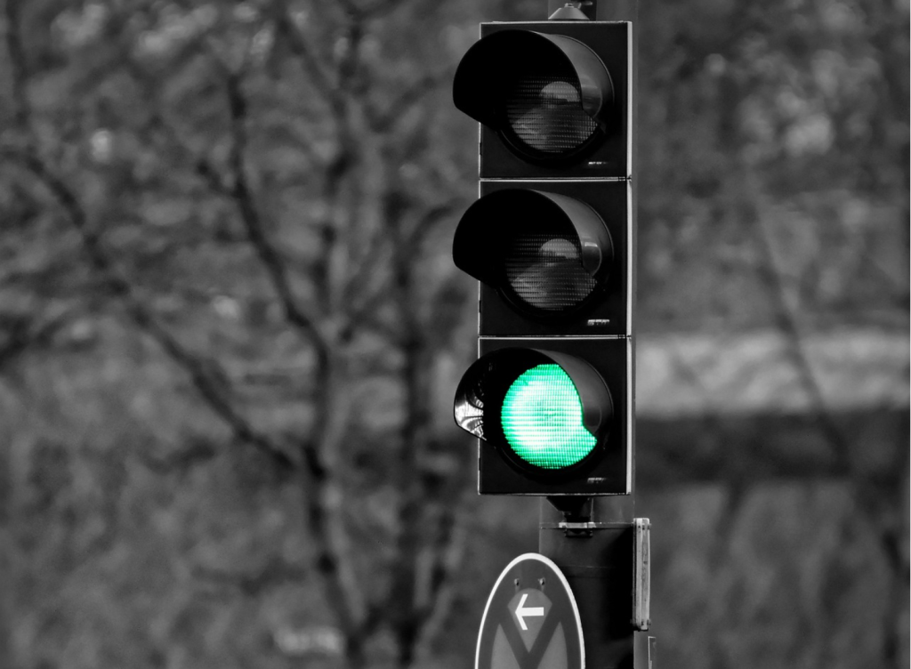 a traffic light showing green